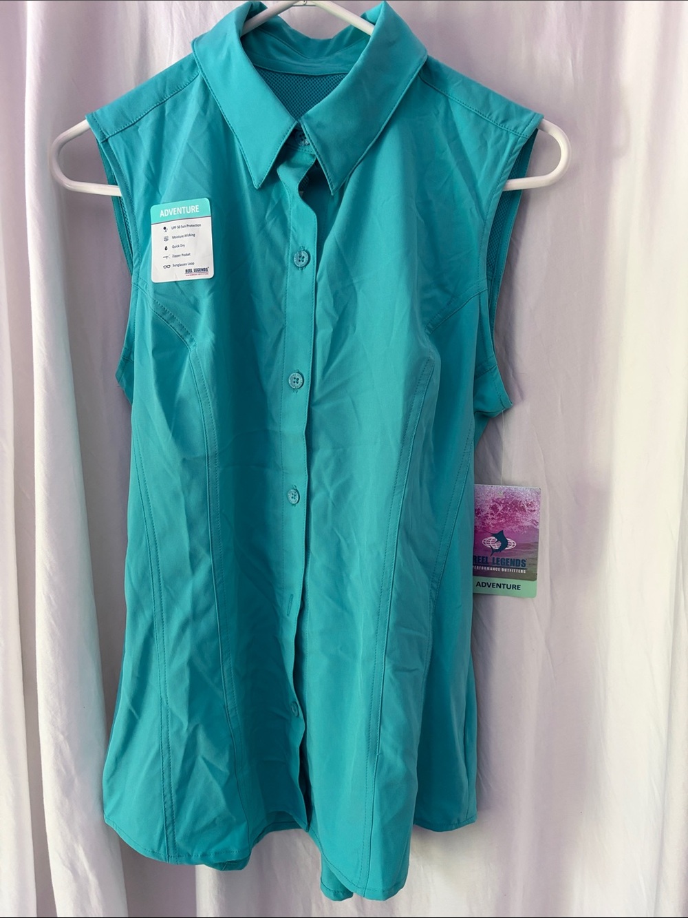 Reel LegendsSleeveless Turquoise Button-Front Women's Top